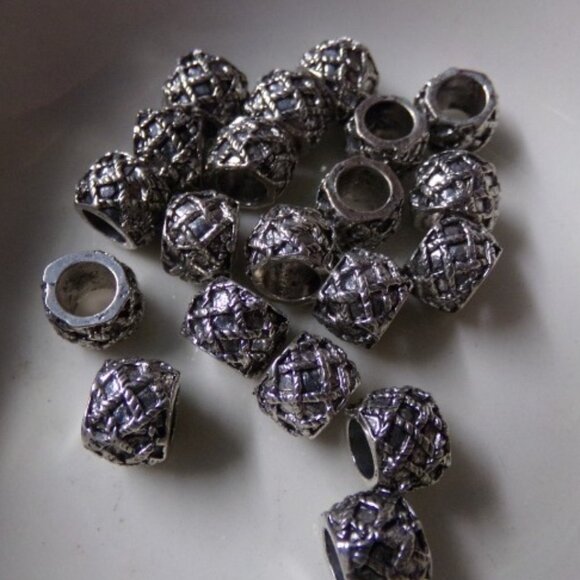 Antique Silver Deco Pattern Large Hole Spacer Beads - Picture 1 of 2